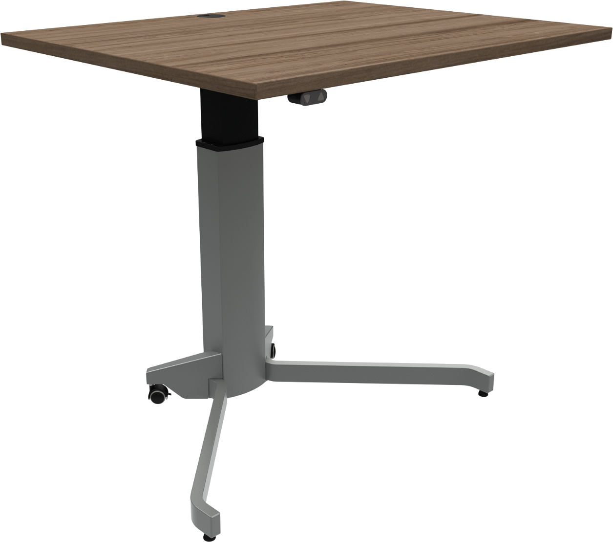 Enkeltben Hæve- Sænkebord Zennord Zenrise Mørk Natur Sølv   Valnød Med Melaminoverflade H68-120 Cm Robust Stel Med Låsbare Hjul