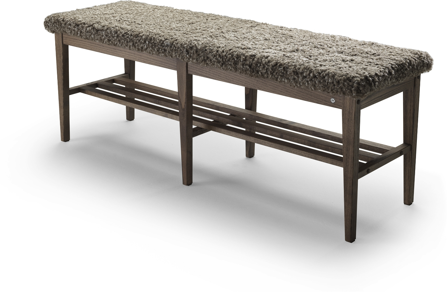 Entrébænk Nadja   Oscarssons Möbel   Massiv Brunolieret Ask Og Sandfarvet Fåreskind   H46x130x40 Cm