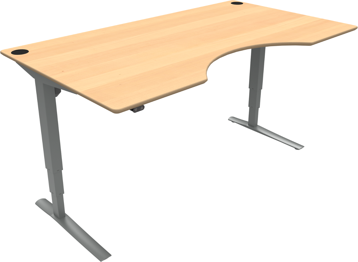 Hæve- Sænkebord Zennord Rise Rest To-bens Sit- Ståbord Med Centerudskæring Natur Sølv 180x100 H65-125 Cm