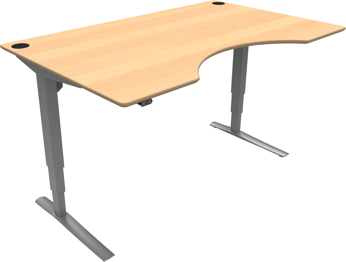 Hæve-sænkebord To-bens Zennord Rise Rest Med Centerudskæring Højdejusterbart 65-125 Cm 160ã 100 Cm Natur Sølv