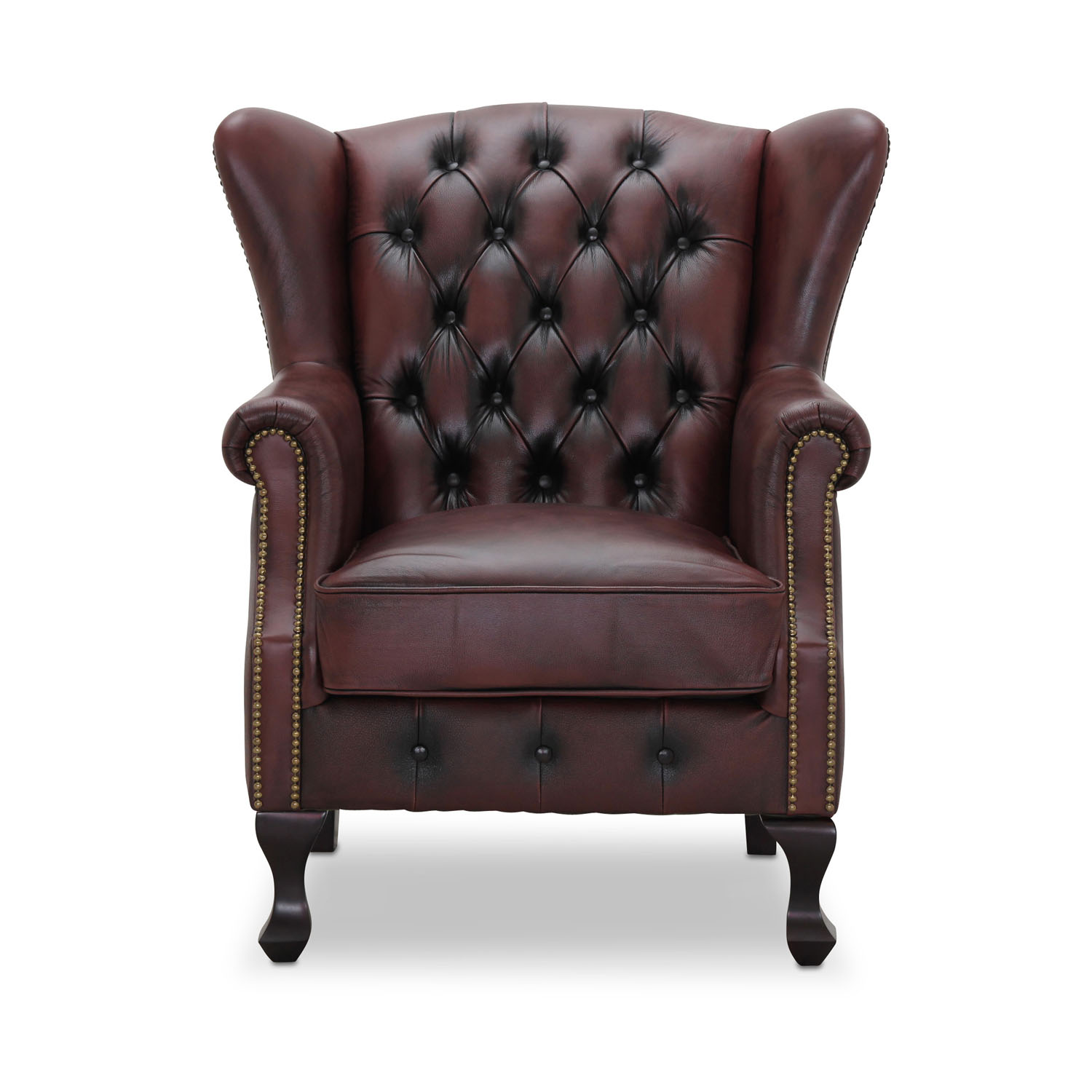 Haga Aberdeen Chesterfield Lænestol Oxblood Læder Og Træ