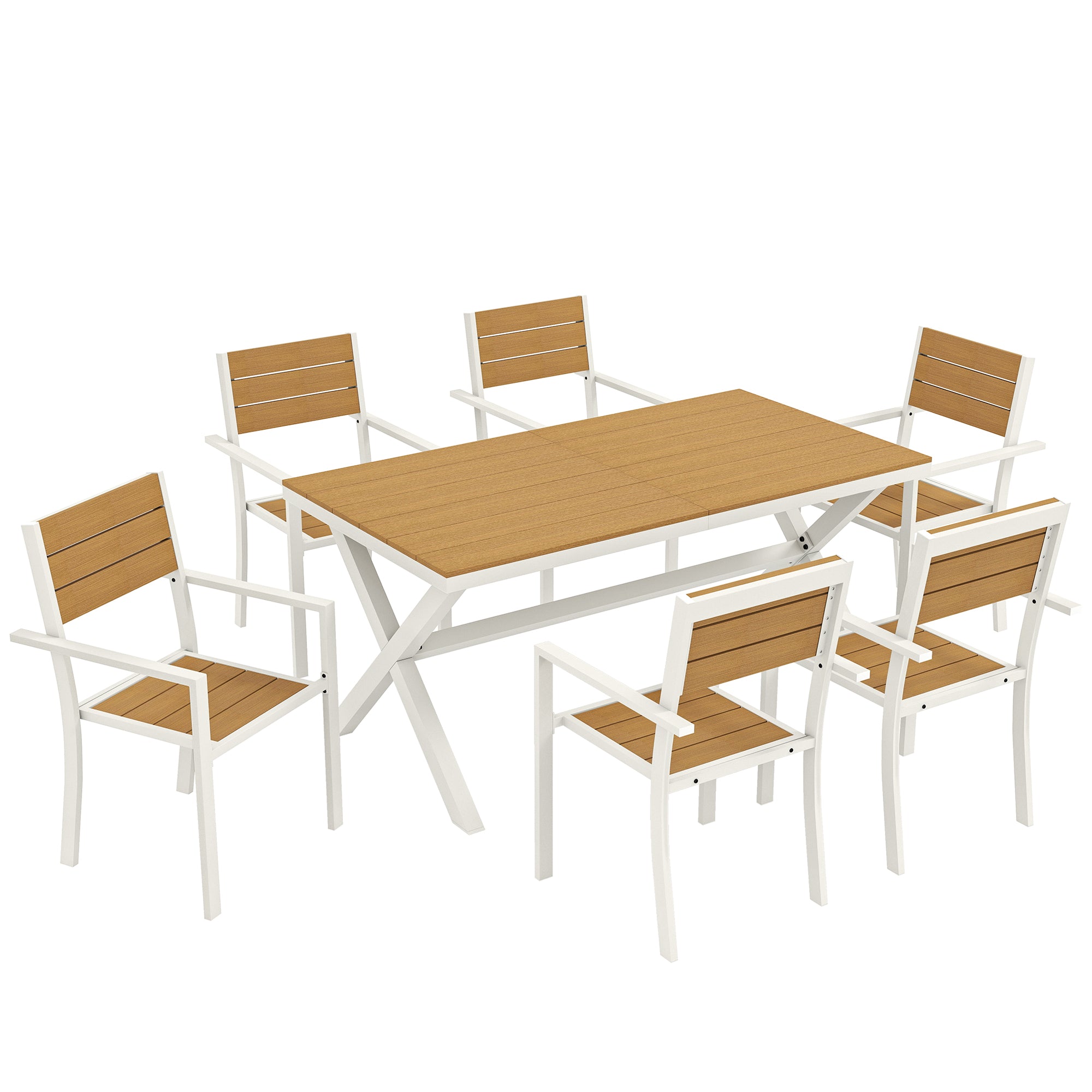 Havemøbelsæt  Siddegruppe    Dele  Bord Med   Stabelbare Stole  Trælook  Aluminiumsstel  Teak