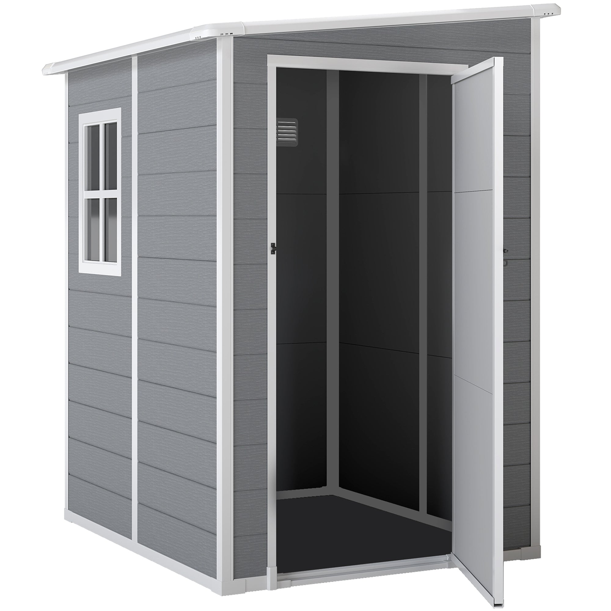 Haveskur  Dør Med Lås  Vindue For Dagslys Og Ventilation  Aluminium  122   149   192 177 Cm Grå