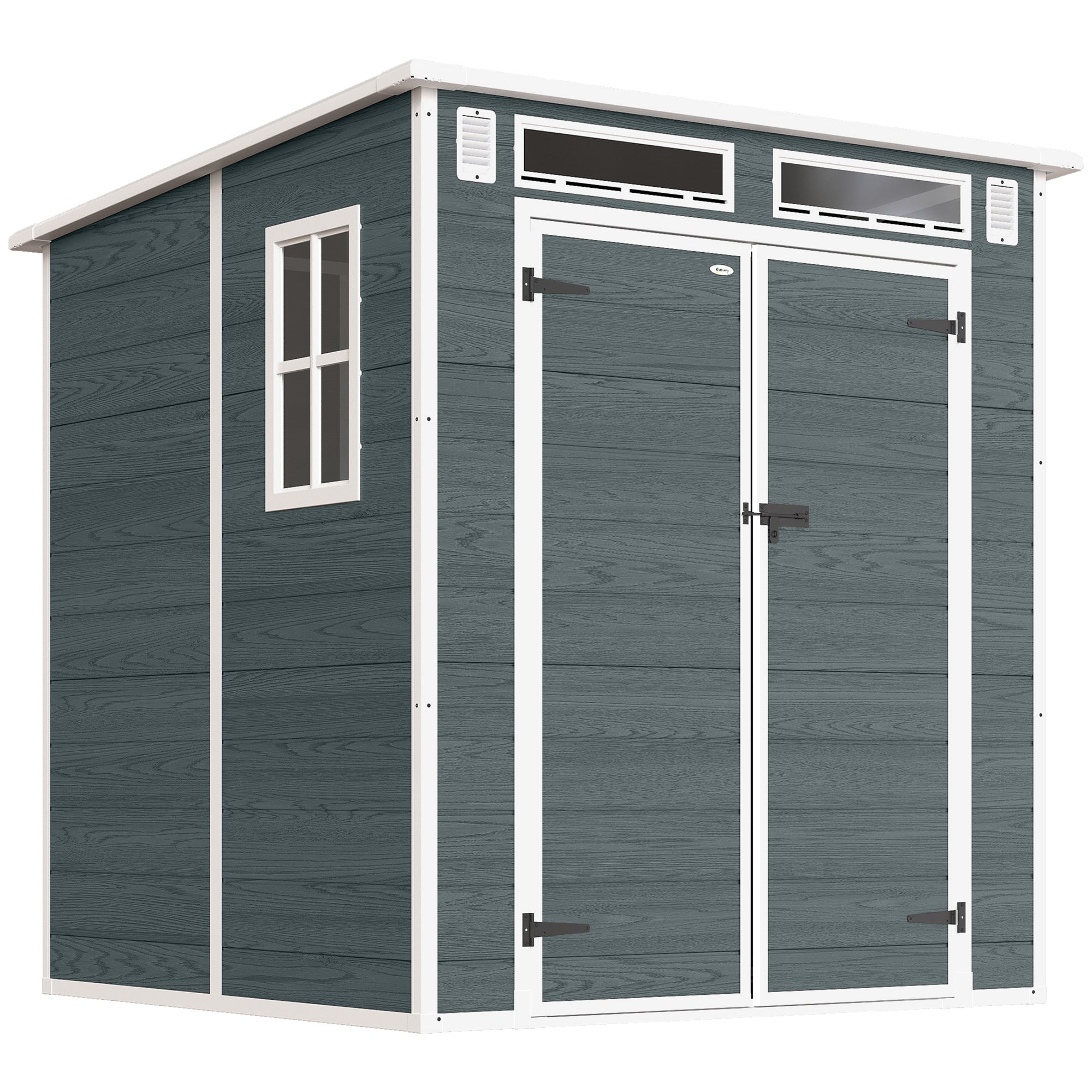 Haveskur   89 Mâ  Redskabsskur Med Trælook    Vinduer  Dobbeltdør  Ventilation  Gulv  Lås  182   182   196 Cm