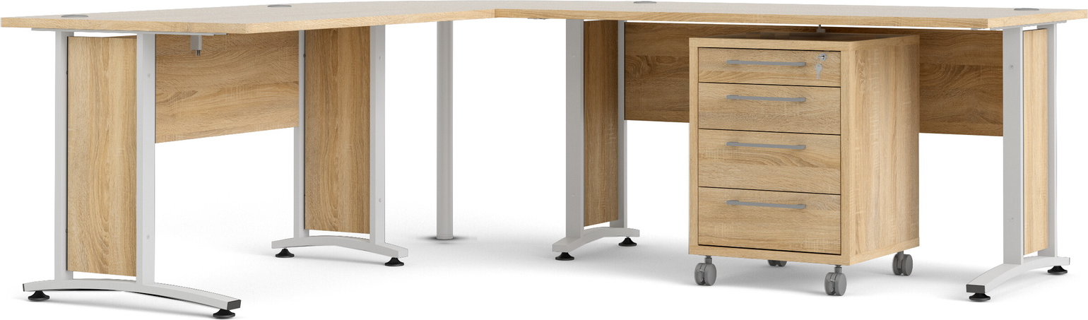 Hjørneskrivebord Vesterholm Prima 230x200x74   Cm  Natur Hvid Spånplade  Folieoverflade  Kassette På Hjul