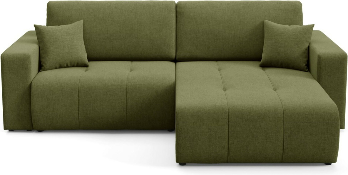 Hjørnesofa Maison Vellé Novento Olivengrøn Wind 34 Stof Loungesofa Med Sovefunktion 200x132 Cm Og Skjult Opbevaring