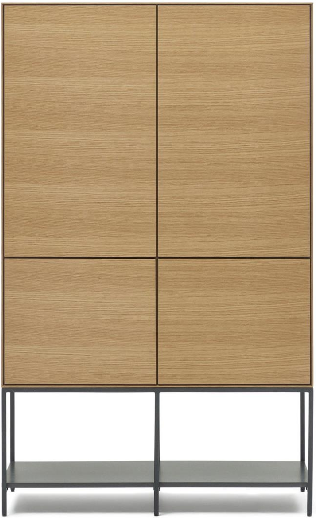Højskab Kave Home Vedrana   Egetræsfinér Med Mat Antracit Stålben Natur Sort H160xb97 5xd40 Cm
