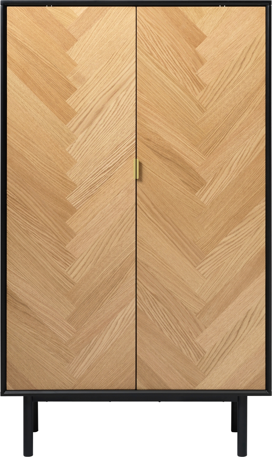 Højskab Nordique Design Calvi Natur Egetræ Sildebensmønster Med Sort Metalben B40xd75xh160 Cm