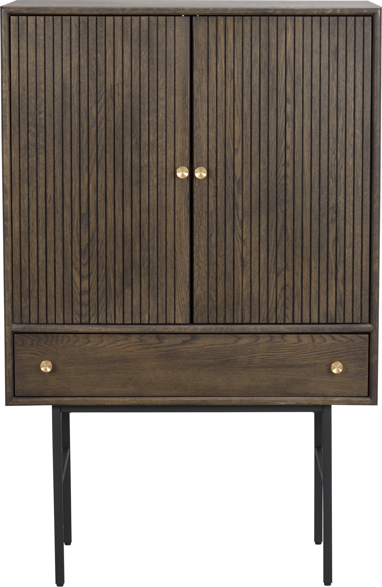 Højskab Rowico Clearbrook   Lakeret Egetræsfiner Og Pulverlakeret Metalstel  Brun Sort  125x79x42 Cm