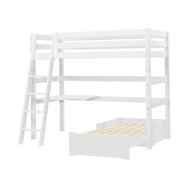 Hoppekids Eco Luxury Højseng Med Hjørnebord  Lounge Modul Og Skrå Stige 90x200 Cm