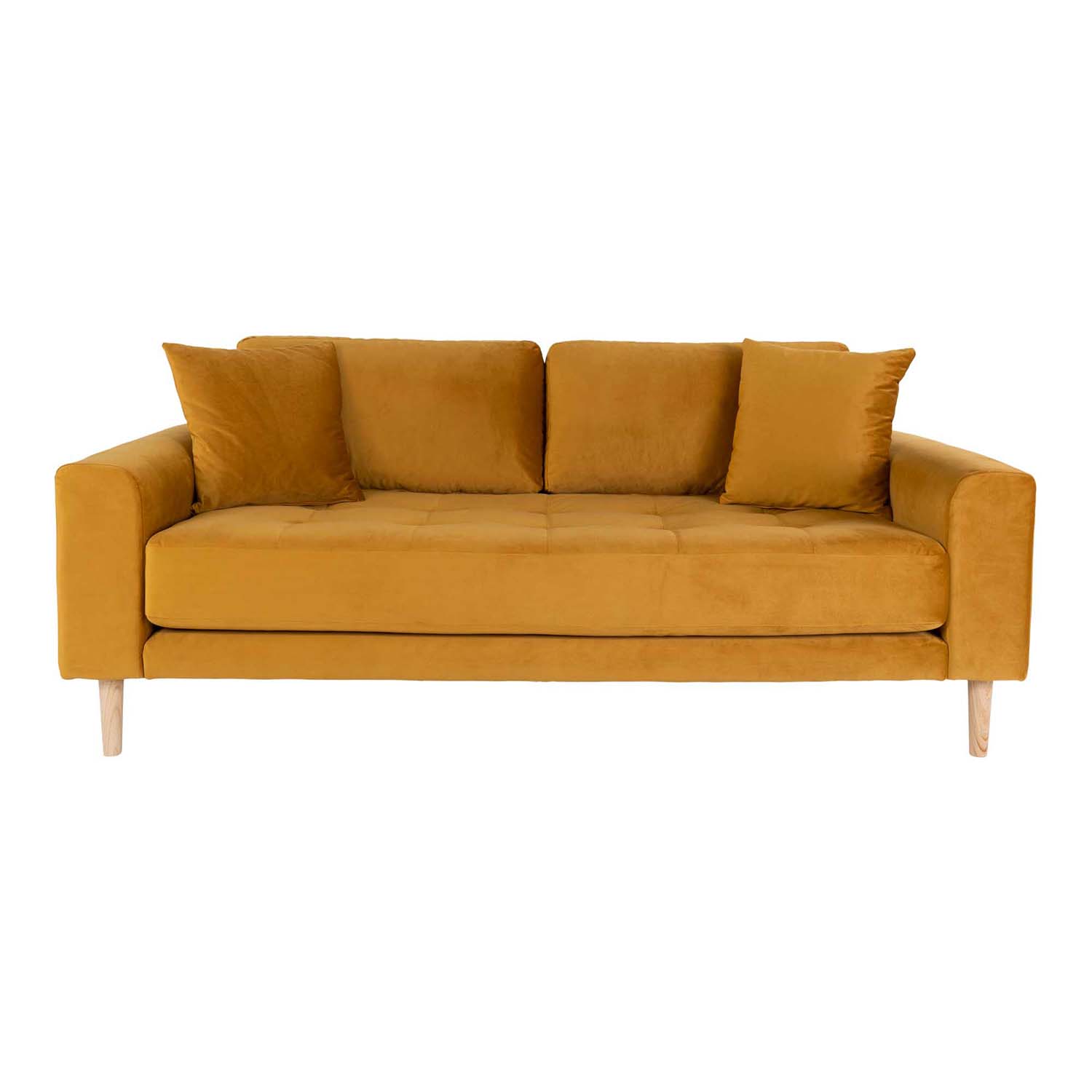 House Nordic Lido     Pers Sofa Sennepsgul Velour Og Natur Træ