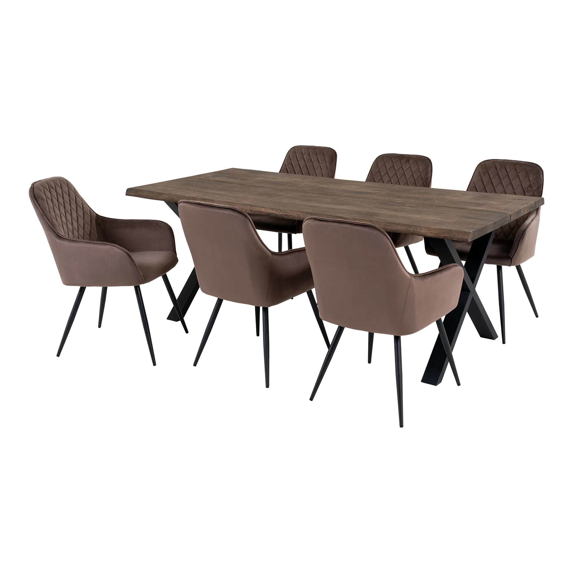 House Nordic Toulon Og Harbo Spisebordssæt    Spisebord    Spisebordsstole Lysebrun Velour Brun Eg