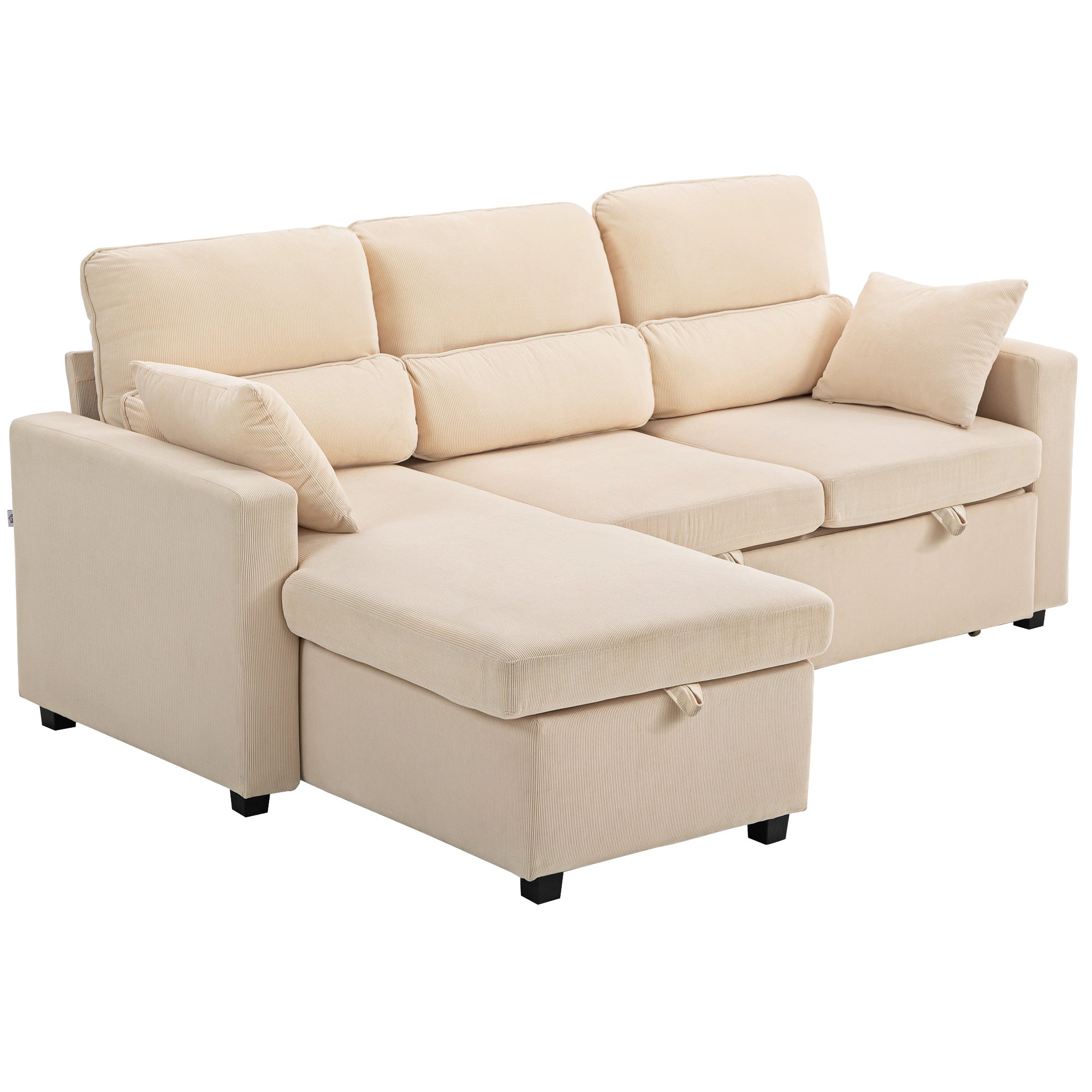 Justerbar Sovesofa   -formet Gæstesofa Med Sengefunktion  Opbevaringsplads  Hynder  Til Stue  Gæsteværelse  Beige