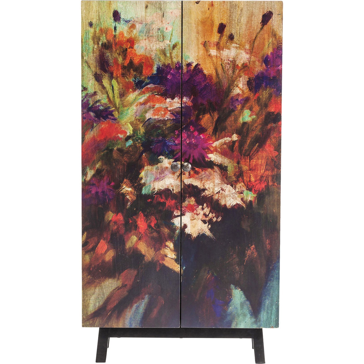 Kare Design Fleur Skab Mangotræ    Multifarvet Blomstermotiv       Låger Og   Hylder
