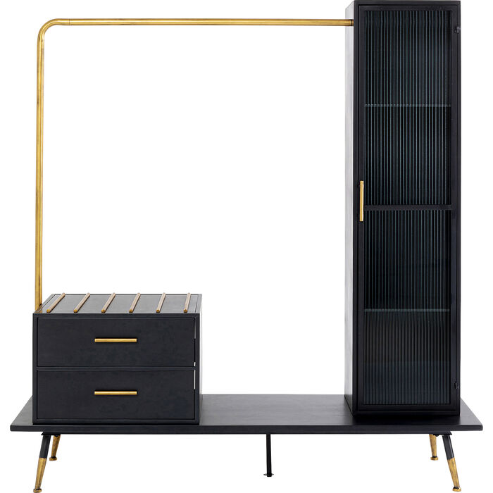Kare Design La Gomera Garderobeskab       Låge Og   Skuffer Klar Glas  Sort Mdf  Messing Sort Stål
