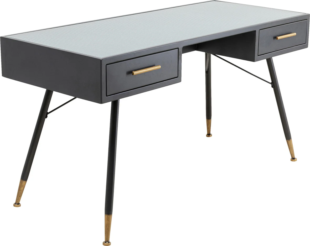 Kare Design La Gomera Skrivebord       Skuffer Klar Glas Og Sort Mdf Stål  140x60