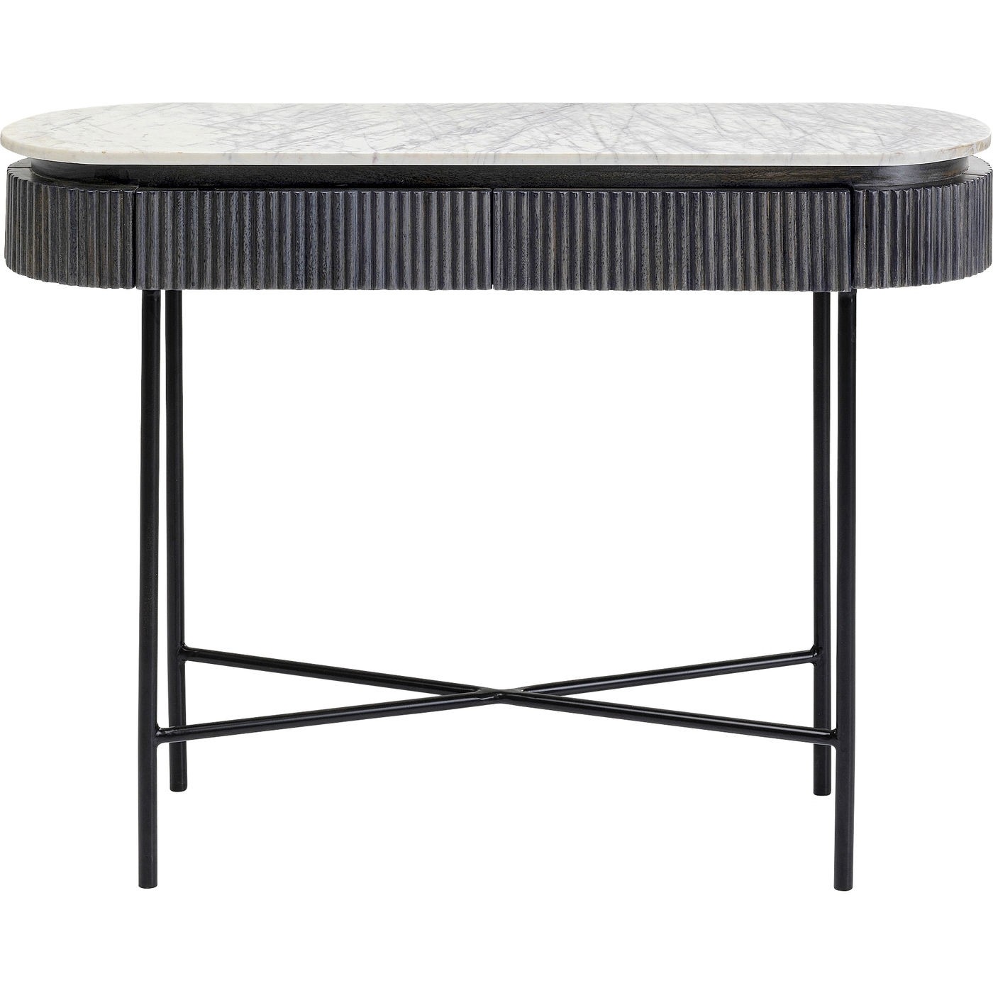 Kare Design Oval Glenn Konsolbord       Skuffer Marmor  Mangotræ Og Stål  100x32