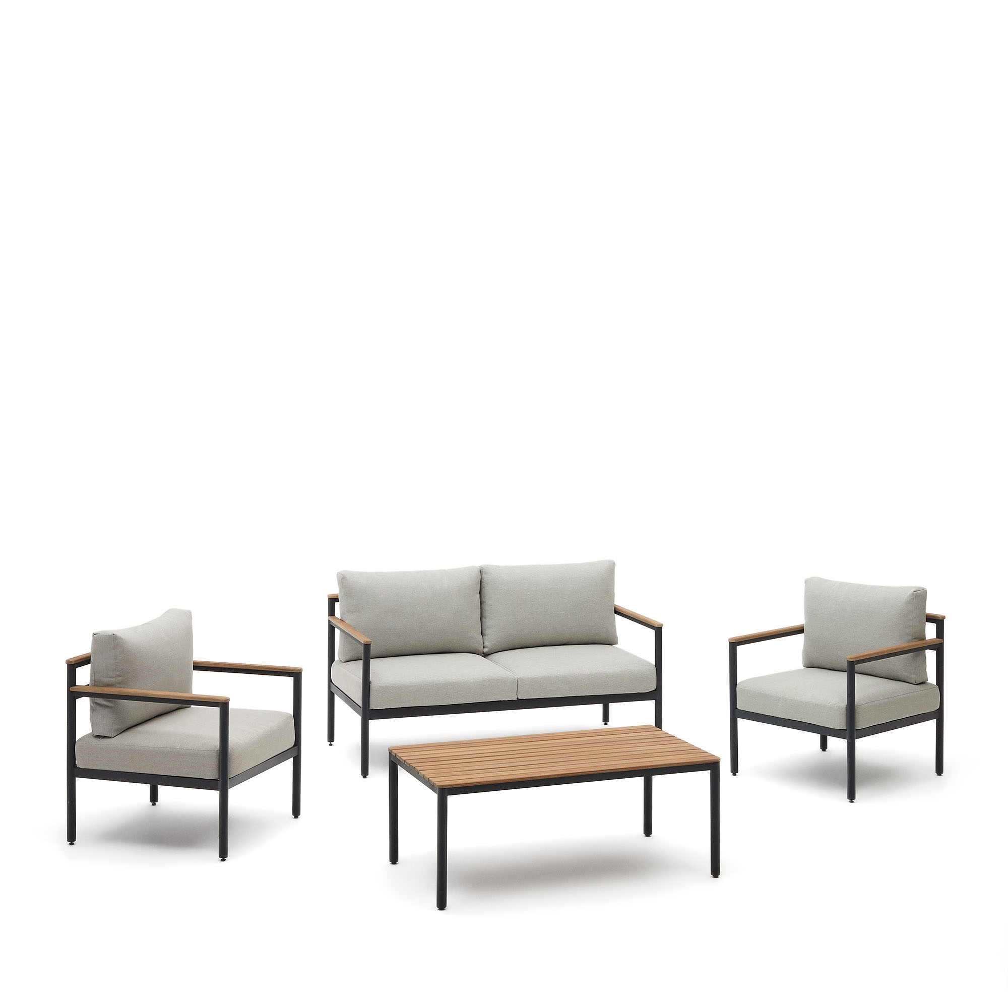 Kave Home Aiguafreda Loungesæt       Pers  Sofa    Stole    Sofabord Grå Aluminium Og Akacietræ