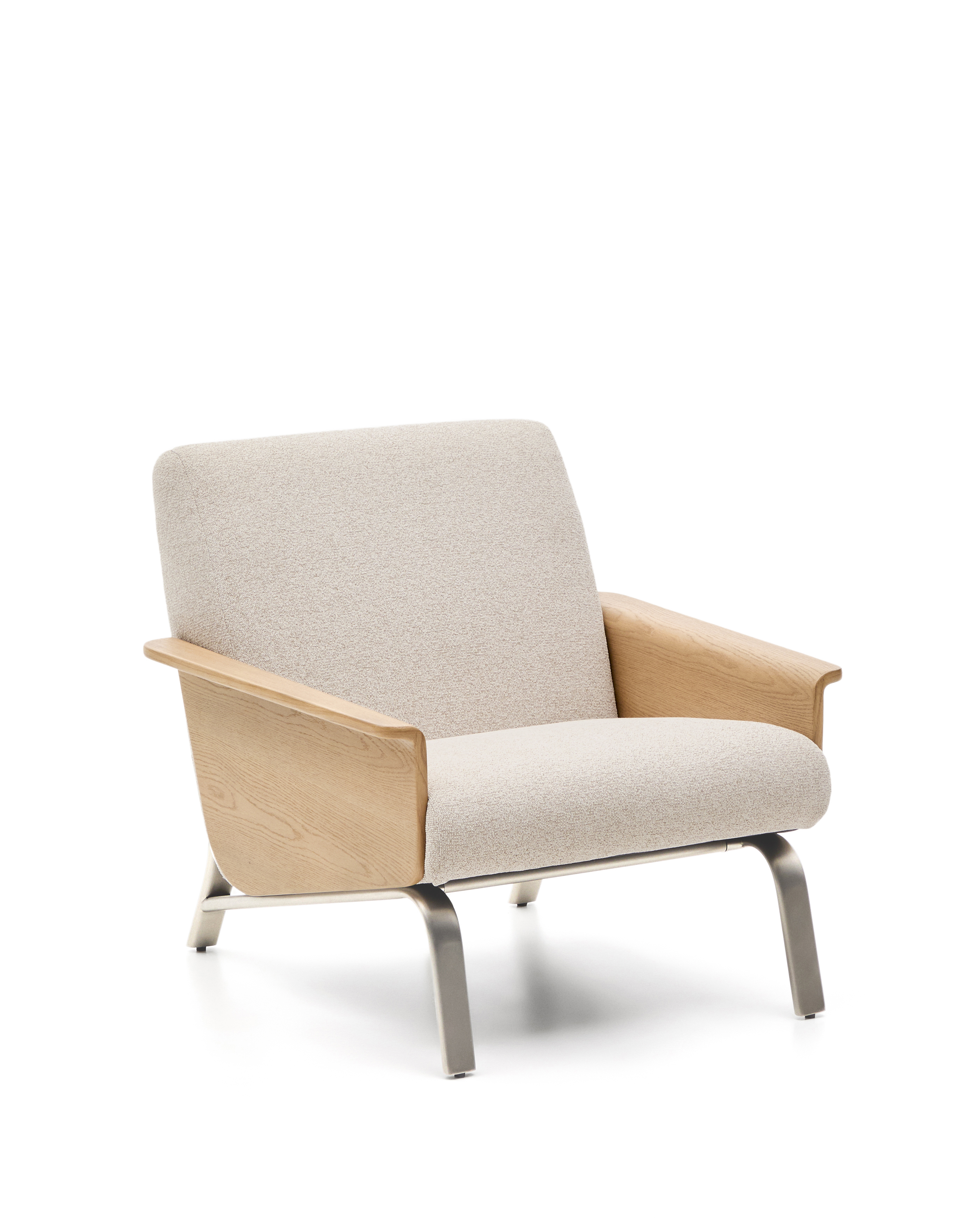 Kave Home Amsen Lænestol     Armlæn Beige Chenille  Egetræskrydsfiner  Børstet Rustfrit Stål