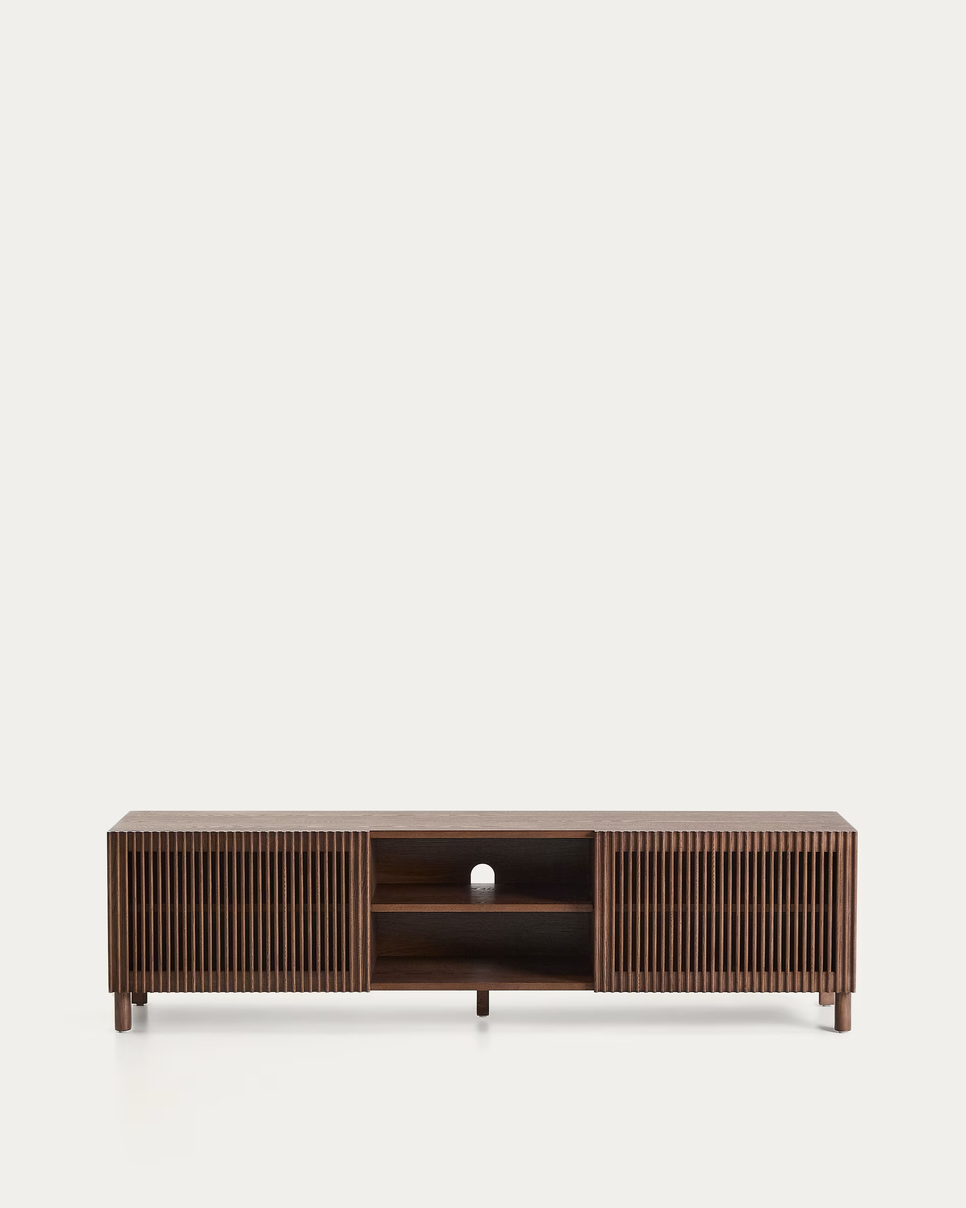 Kave Home Beyla Tv-bord       Låger Og   Hylder Askefiner Med Valnød Finish  180x49