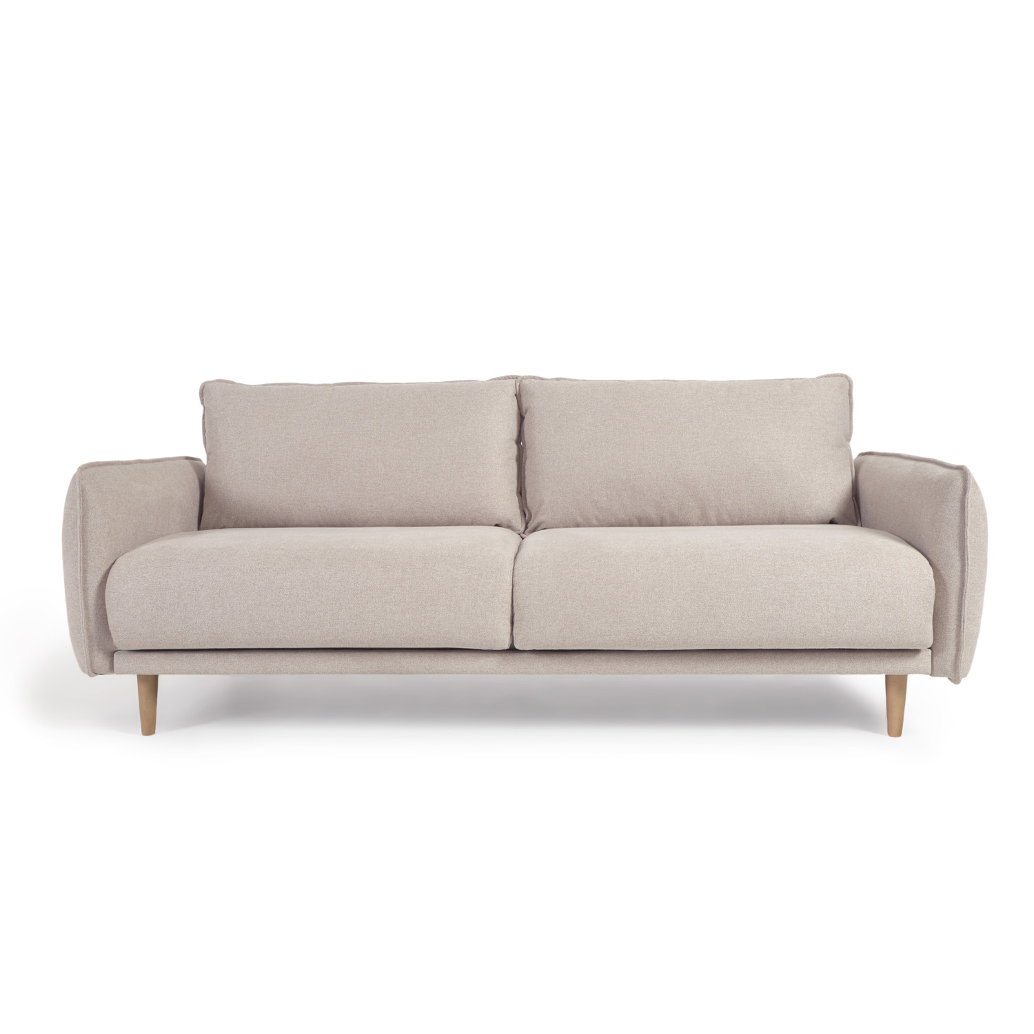 Kave Home Carlota   Pers  Sofa Beige Chenille Stof Og Natur Fyrretræ