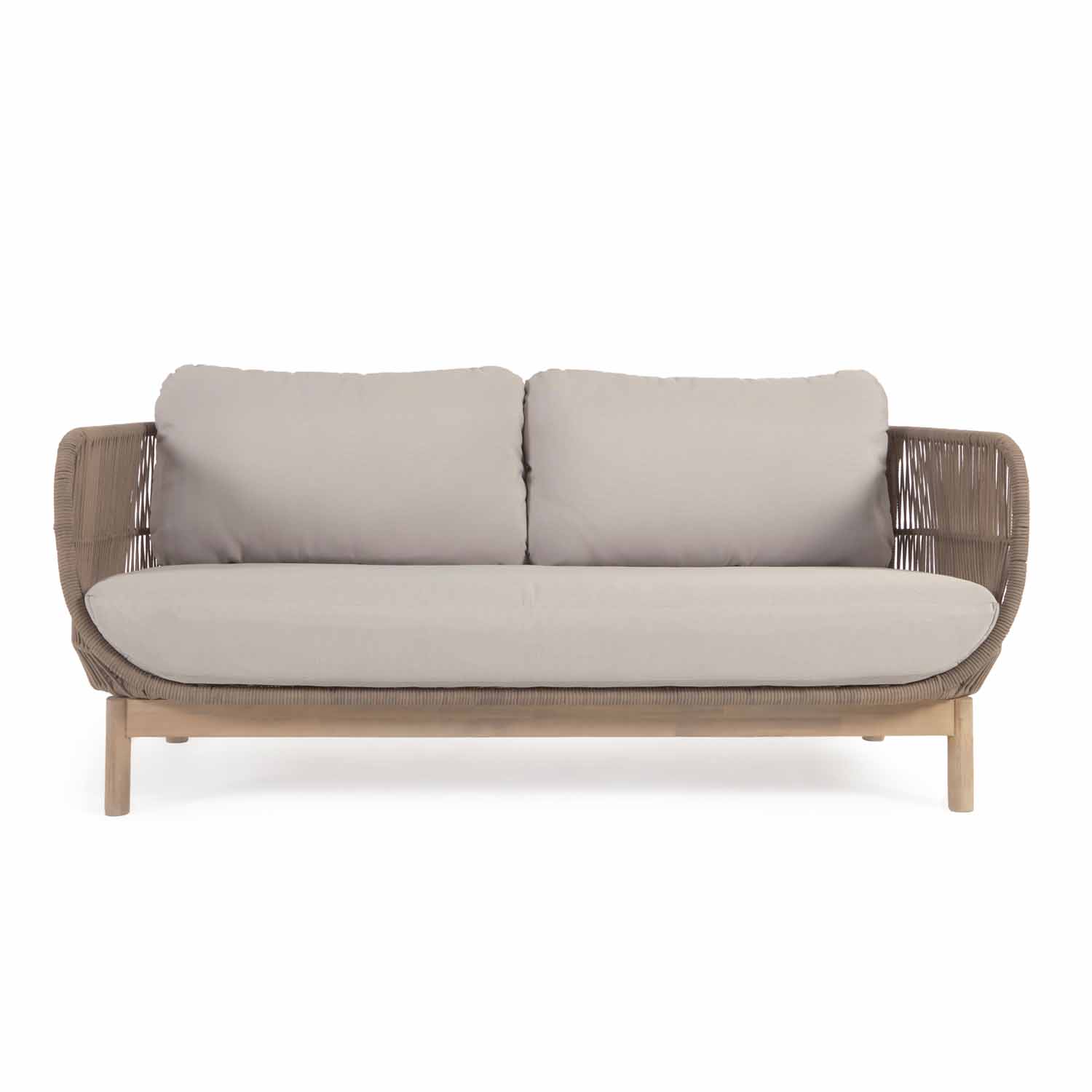 Kave Home Catalina   Pers  Havesofa     Armlæn Og Hynder Beige Reb Og Natur Akacietræ
