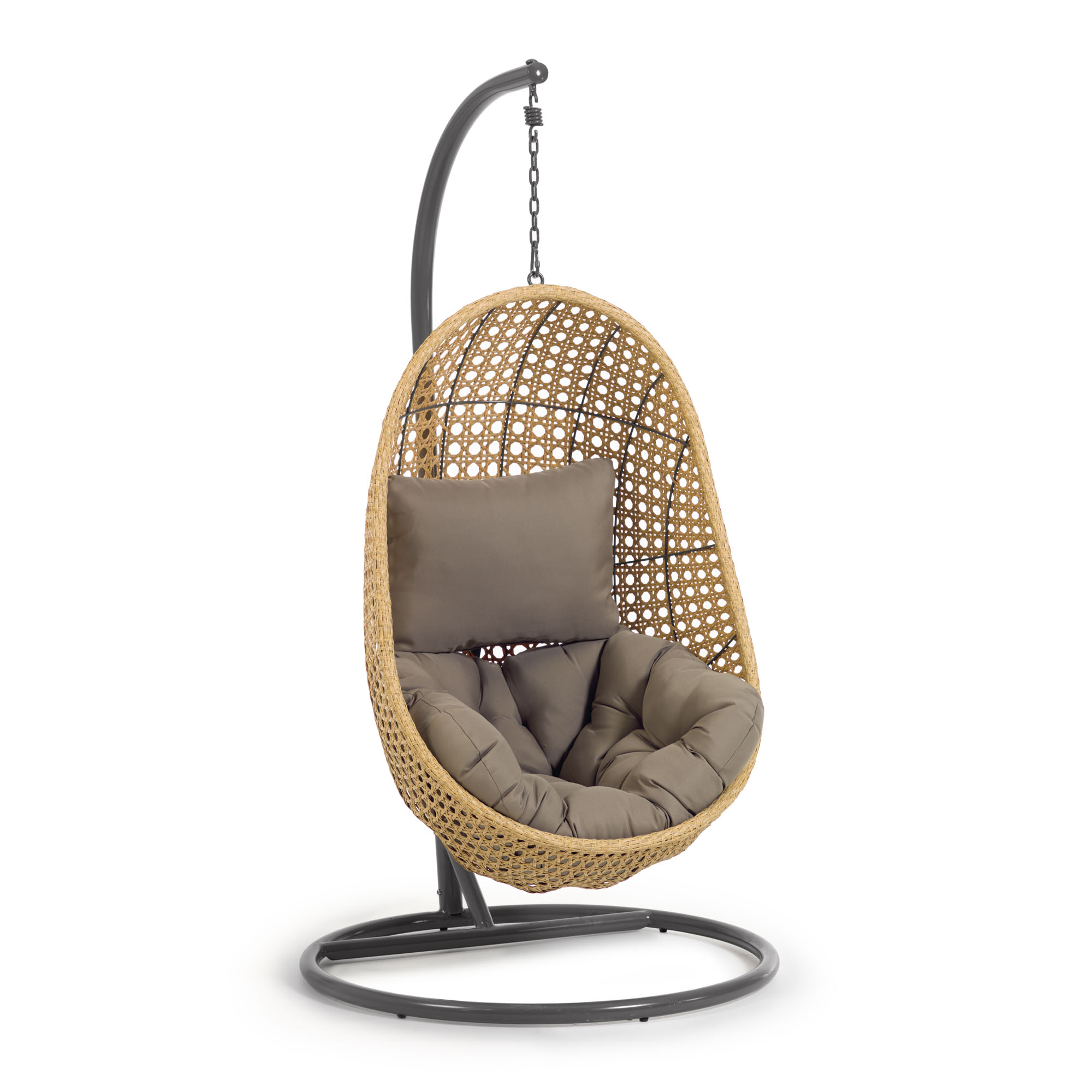 Kave Home Cira Hængestol     Hynder Og Mørkegråt Stel Natur Polyrattan Rattan