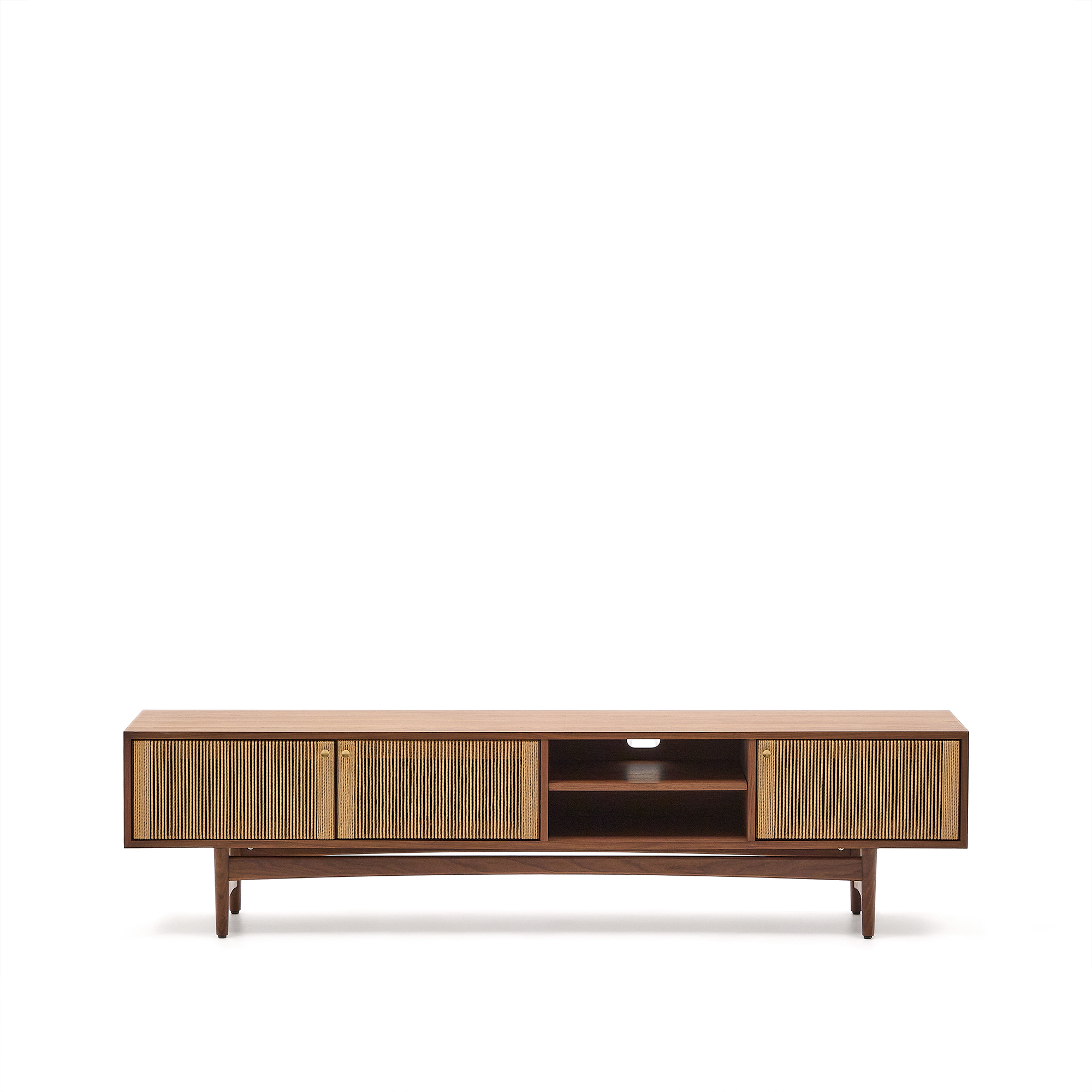 Kave Home Elan Tv-bord       Låger Og   Hylde Natur Reb  Finer Og Valnøddetræ  200x50