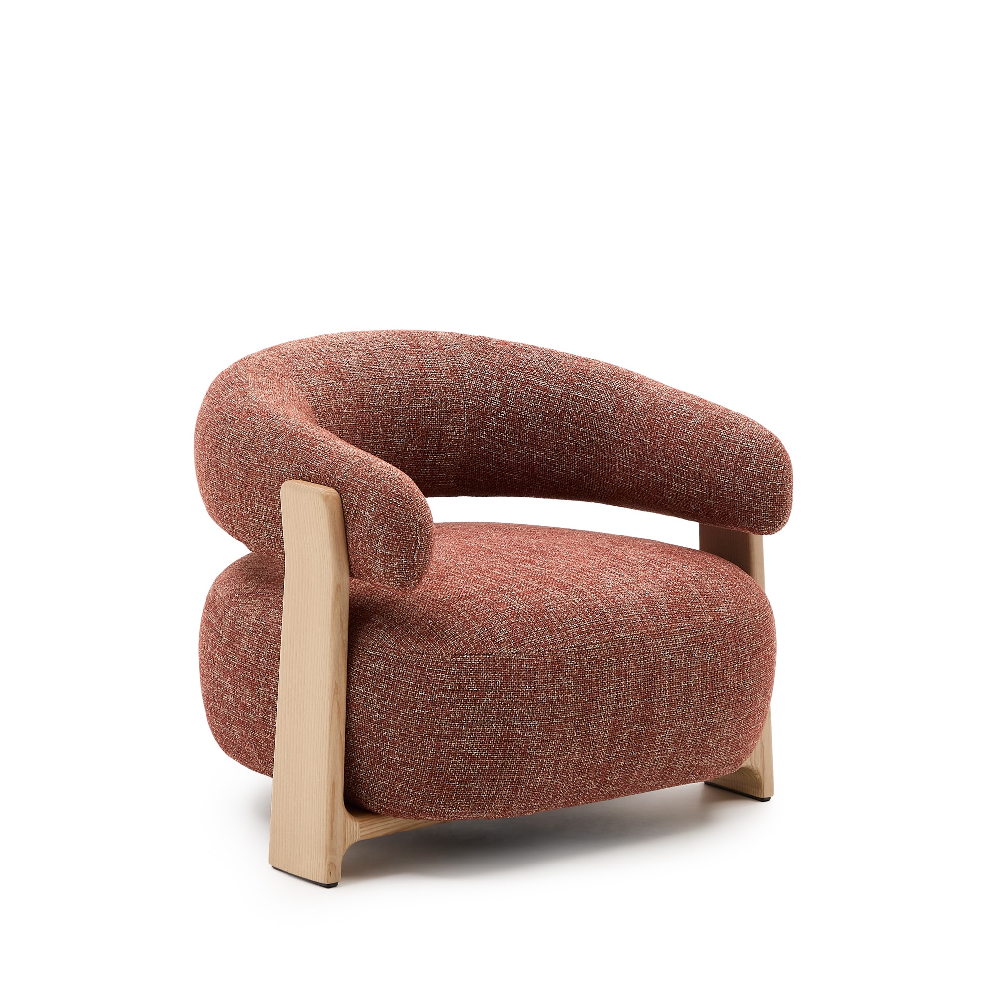 Kave Home Granite Lænestol     Armlæn Terracotta Chenille Og Natur Asketræ