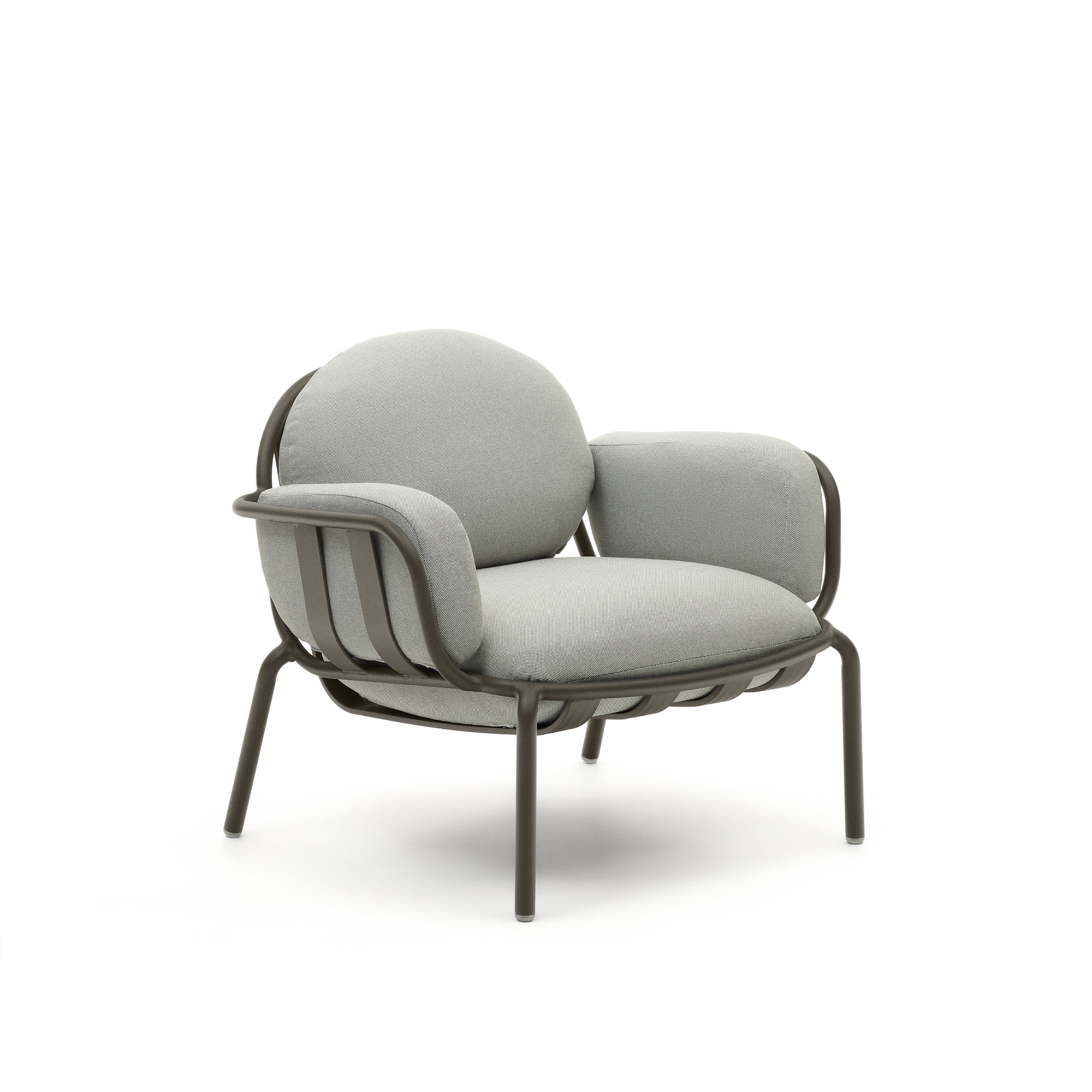 Kave Home Joncols Udendørs Lænestol     Armlæn Grå Stof Og Grøn Aluminium