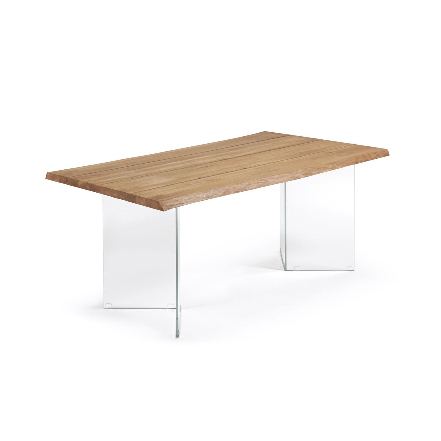 Kave Home Lotty Spisebord  Rektangulær Natur Egefiner Og Klar Glas  160x90