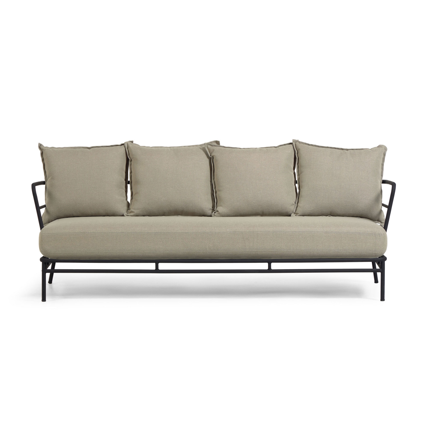 Kave Home Mareluz   Pers  Havesofa     Hynder Grå Stof Og Sort Stål