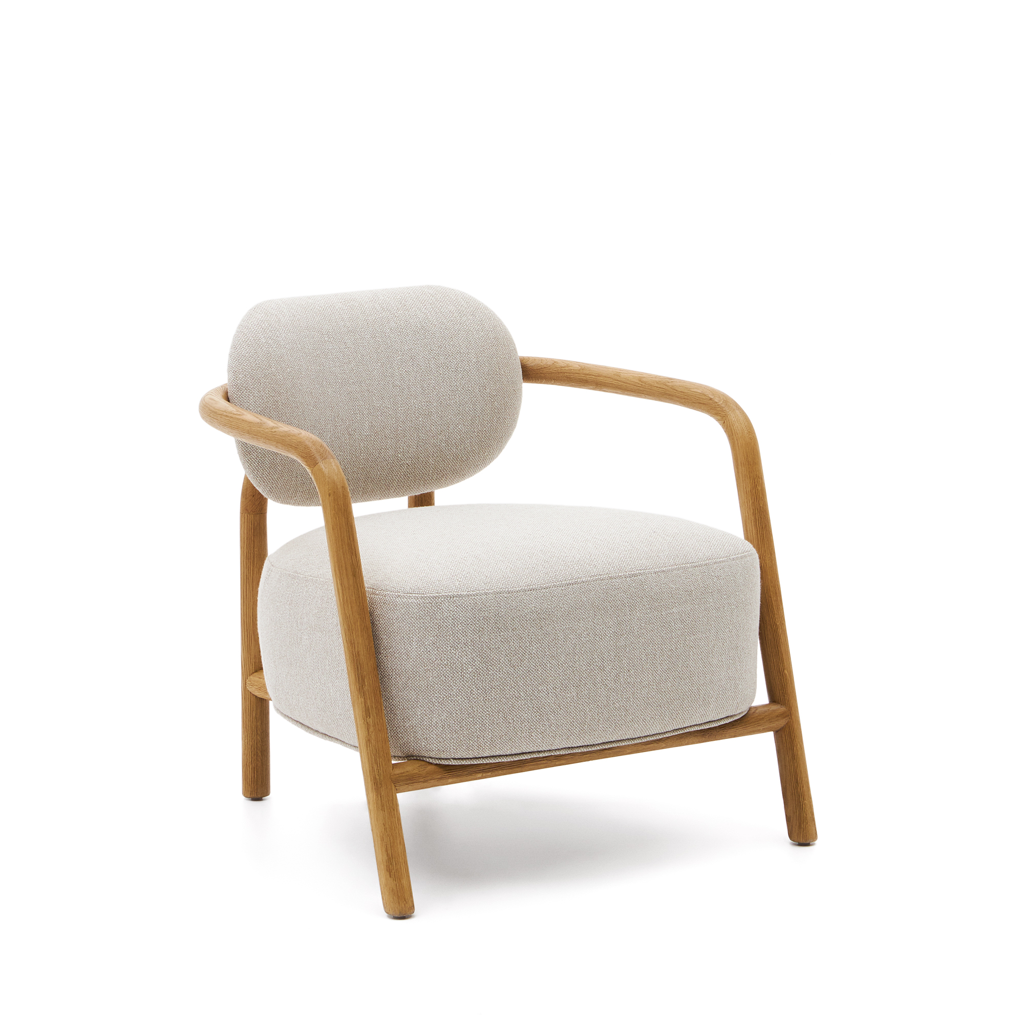 Kave Home Melqui Lænestol     Armlæn Beige Og Natur Egetræ