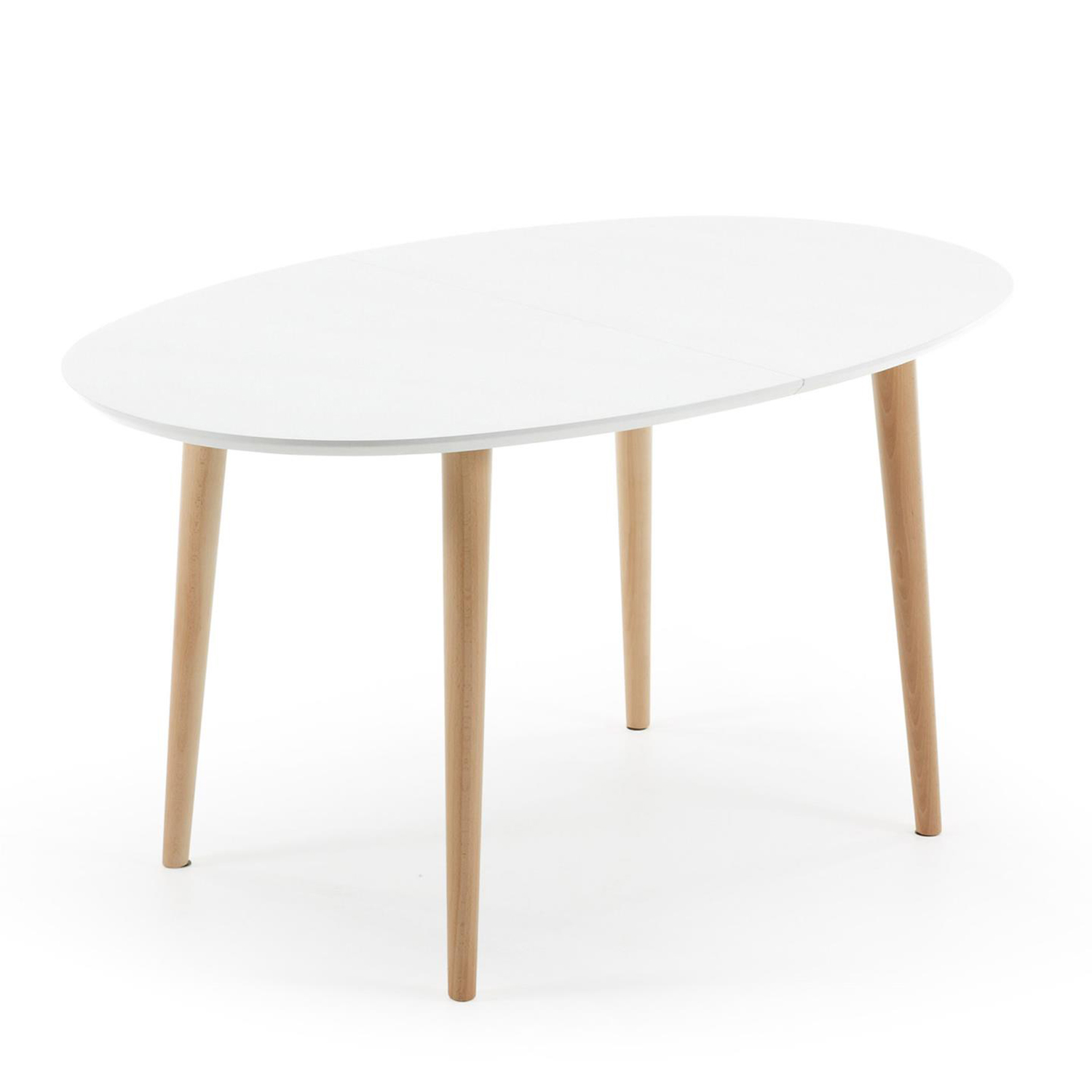 Kave Home Oval Oakland Spisebord     Udtræk Hvid Mdf Og Natur Bøgetræ  140 220 X90