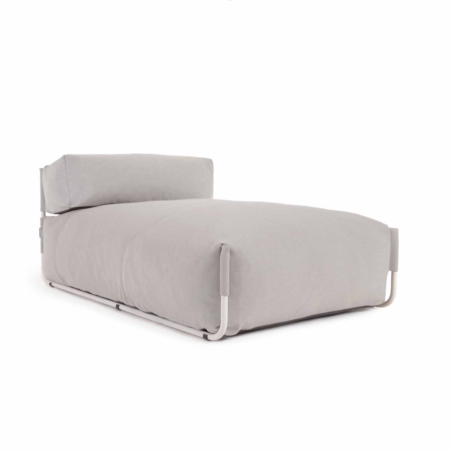 Kave Home Square Chaiselong Modul Til Havesofa     Ryglæn Lysegrå Stof Og Hvid Aluminium  165x101