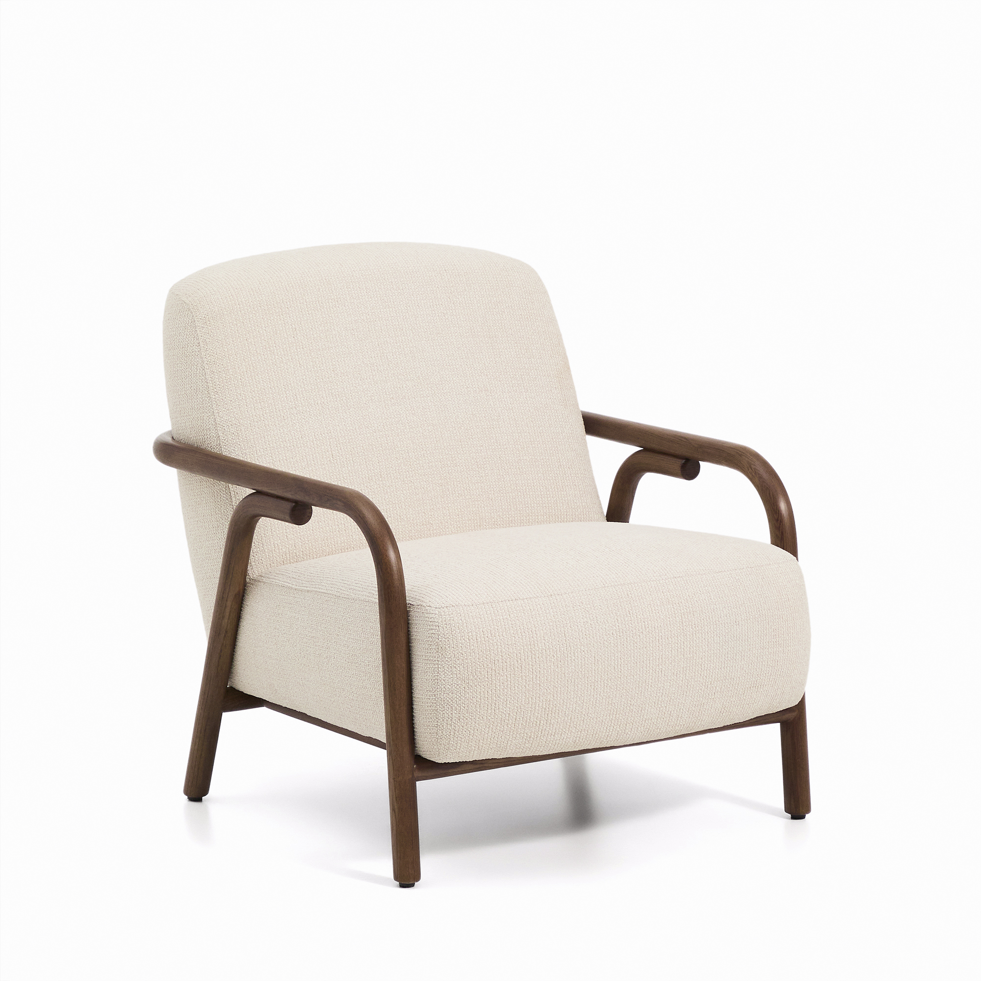 Kave Home Sylo Lænestol     Armlæn Beige Chenille Og Valnøddefarvet Asketræ