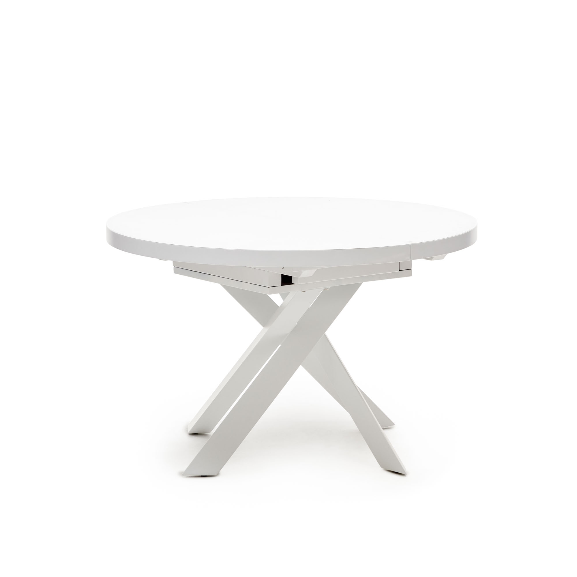 Kave Home Vashti Spisebord     Udtræk  Rund Glas  Mdf Og Hvid Stål  ø120 160 X120