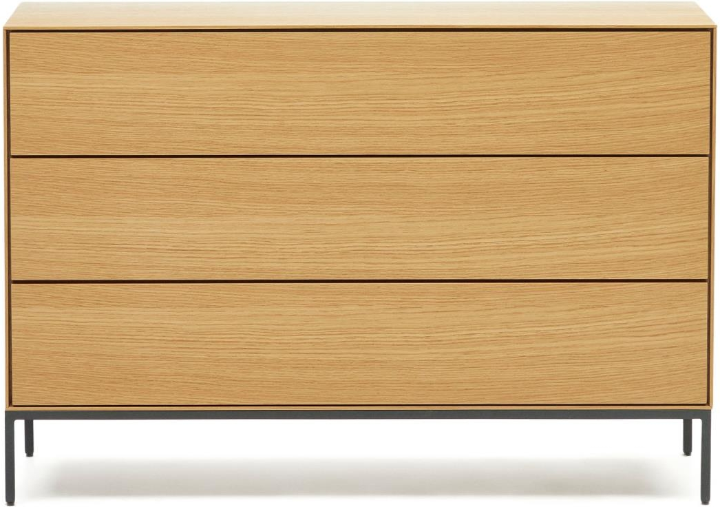Kave Home Vedrana Kommode   Moderne Nordisk Egetræsfinér   Mat Antracit Stålben  Natur Sort  110x40x75 Cm