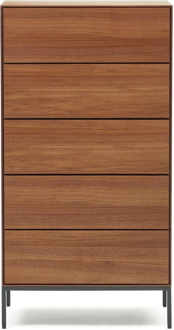 Kave Home Vedrana Kommode Mørk Natur Sort Valnøddefinér Stål   Skuffer ø60   H114 Cm Mat Antracit