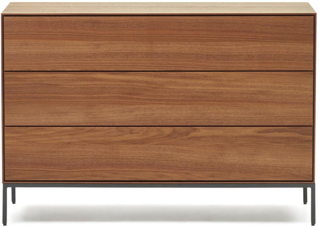 Kave Home Vedrana Kommode Push-to-open   Skuffer   Valnøddefinér   Antracit Stål H75xb110xd40 Cm Mørk Natur Sort