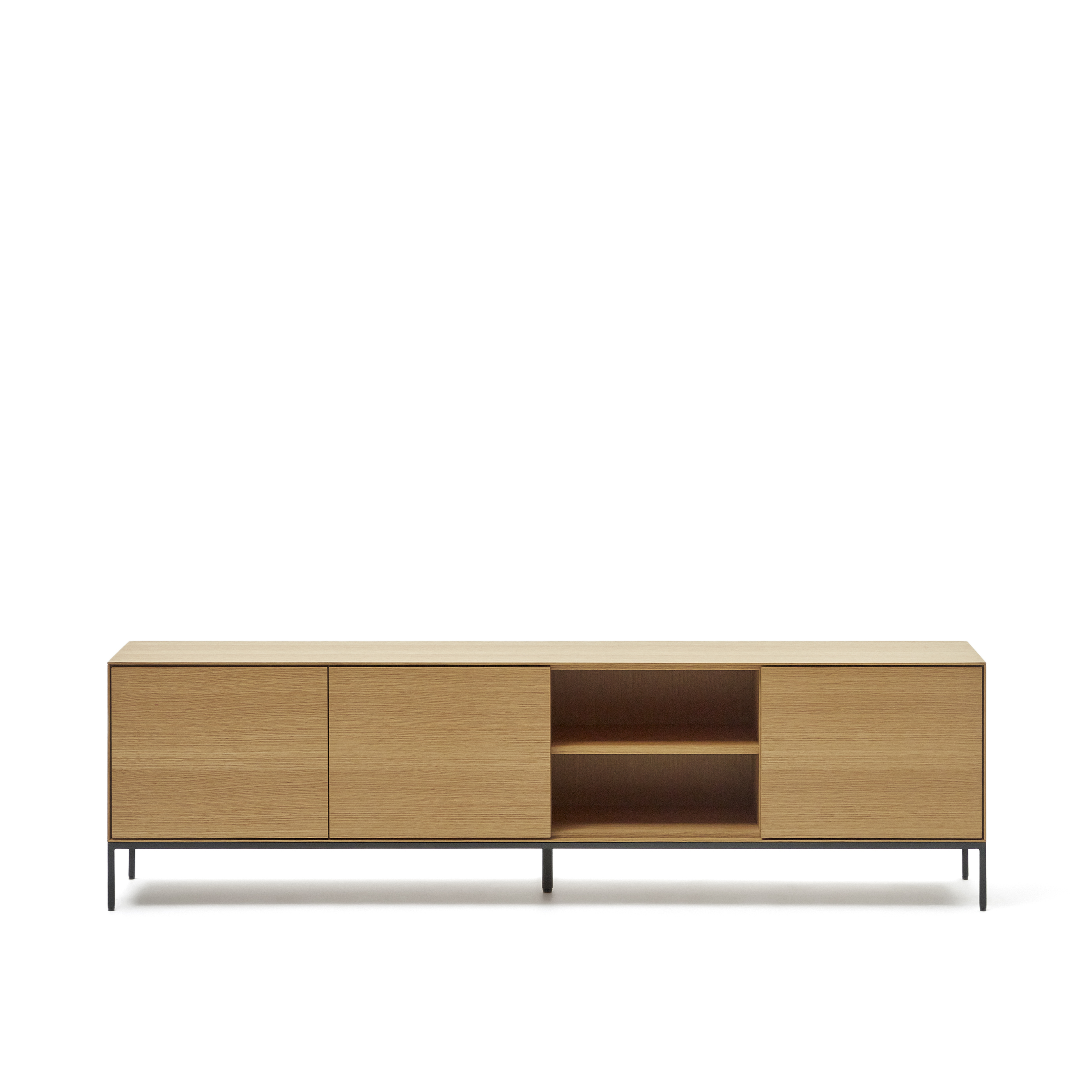Kave Home Vedrana Tv-bord       Låger Og   Hylder Natur Egefiner Og Sort Stål  195x40