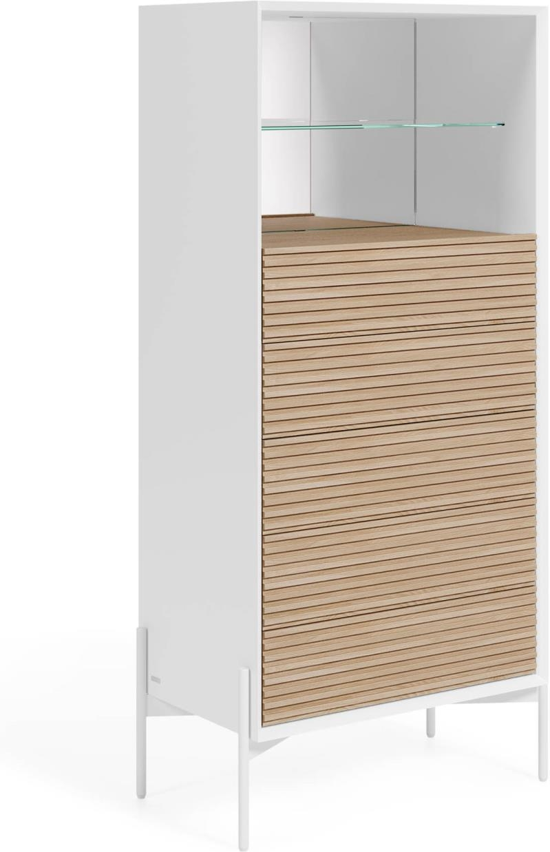 Kommode Kave Home Marielle Hvid   Moderne Nordisk Design Med   Soft-close Skuffer  Hærdet Glas Hylde Og Spejlbaggrund