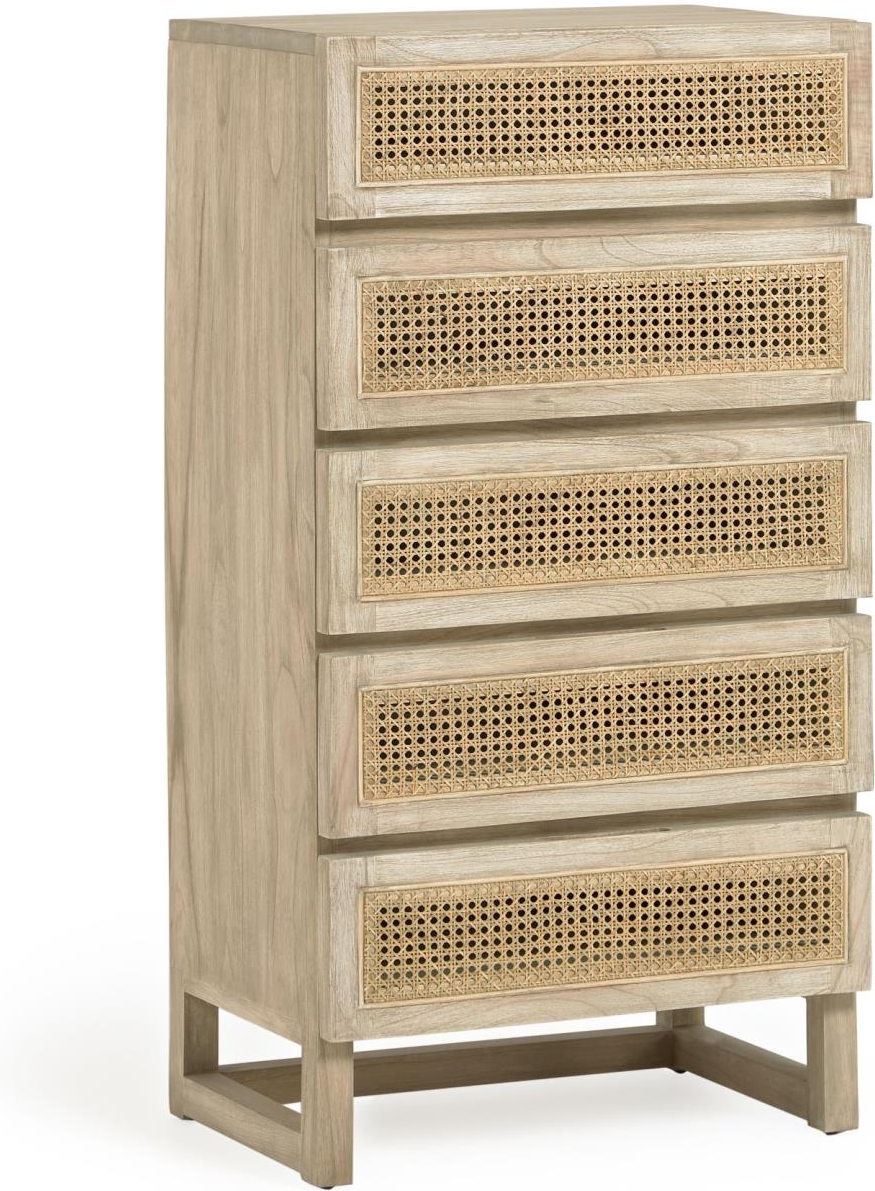 Kommode Kave Home Rexit H113xb38xl60 Cm Massivt Mindi-træ Natur Med Håndflettet Rattan   Skuffer Rustik Kolonial