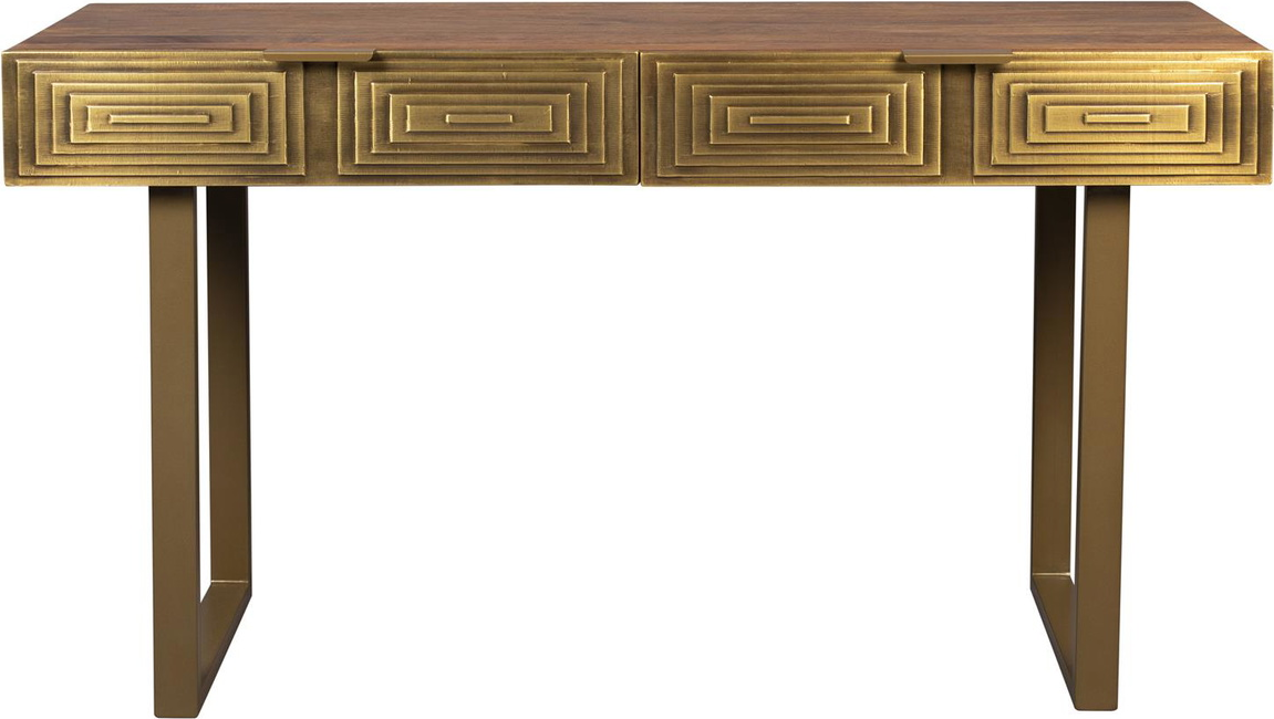 Konsolbord Dutchbone Volan 140x50x76 Cm Gråbrun Mangotræ Med Guldfarvede Fronter