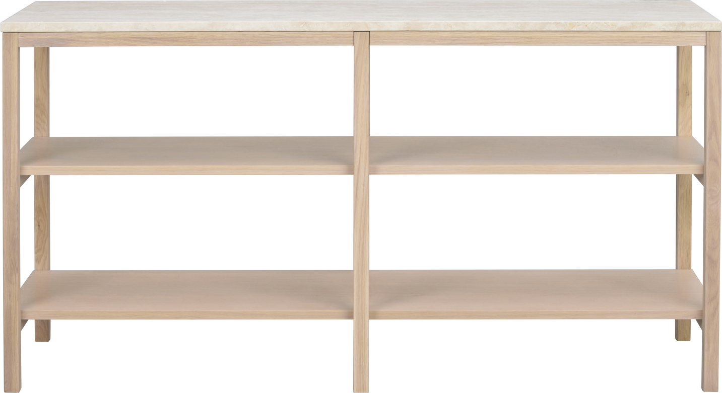 Konsolbord Rowico Orwel   Massivt Egetræ Og Ubehandlet Italiensk Travertin Beige Hvidvasket 140x40x75 Cm