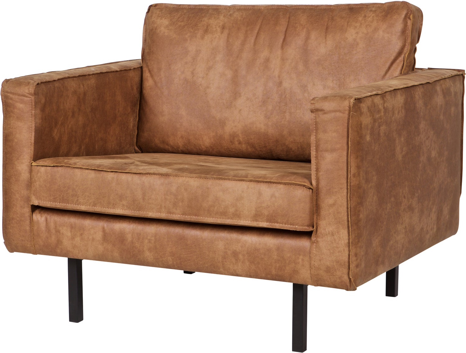 Lænestol Woood Rodeo Cognac Læderlook Til Stuen H85xb105xd86 Cm