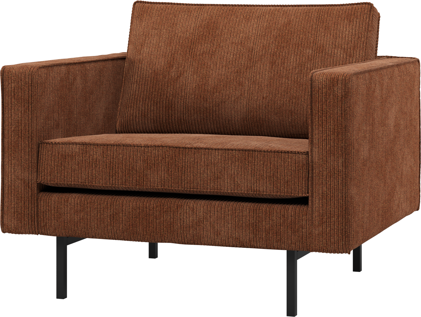 Lænestol Woood Rodeo Rustbrun Ribstof Veloursagtig  Moderne Lounge Lænestol Med Fast Siddekomfort Og Slanke Høje Ben