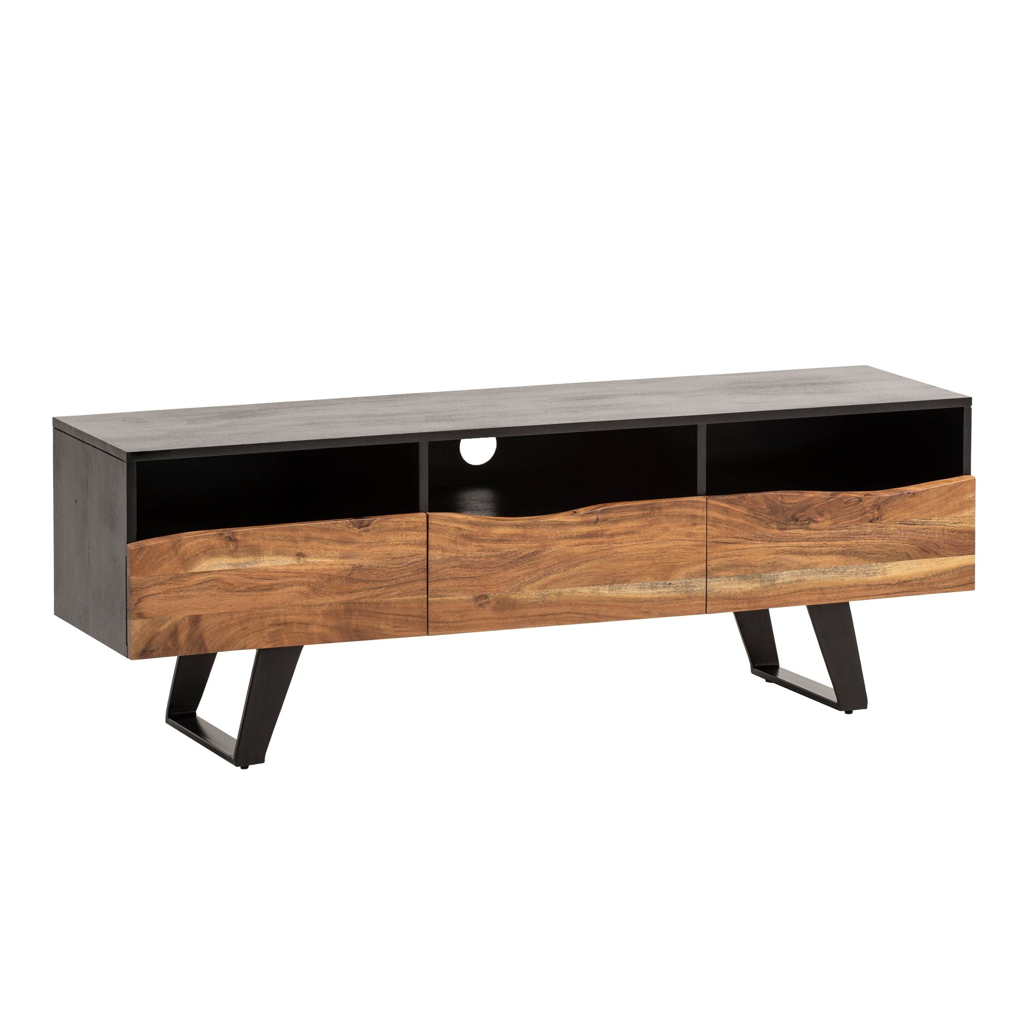 Lavt Bord   Massivt Akacietræ 140x50x40 Cm Med Trækant  Sort