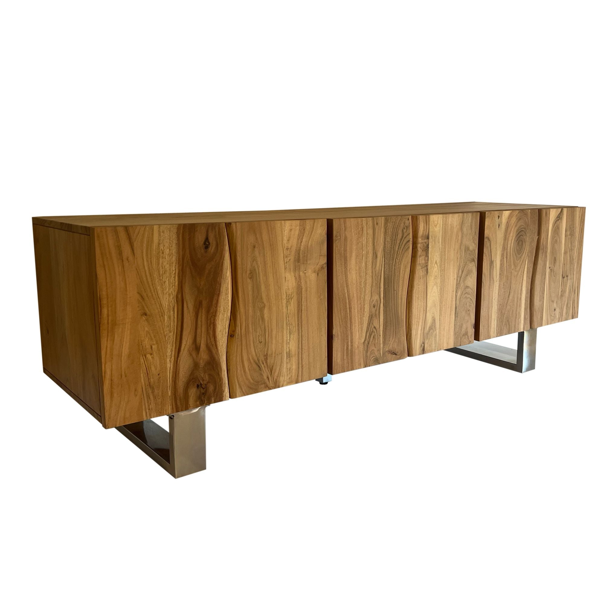 Lavt Tv-skab   Massivt Akacietræ 160x56x46 Cm Med Tre Låger