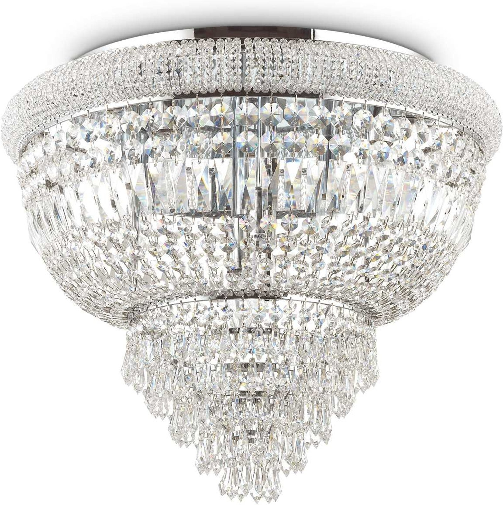 Loftslampe Ideal Lux Dubai Pendel Hængelampe   Krom Med Glas ø52   H44 Cm
